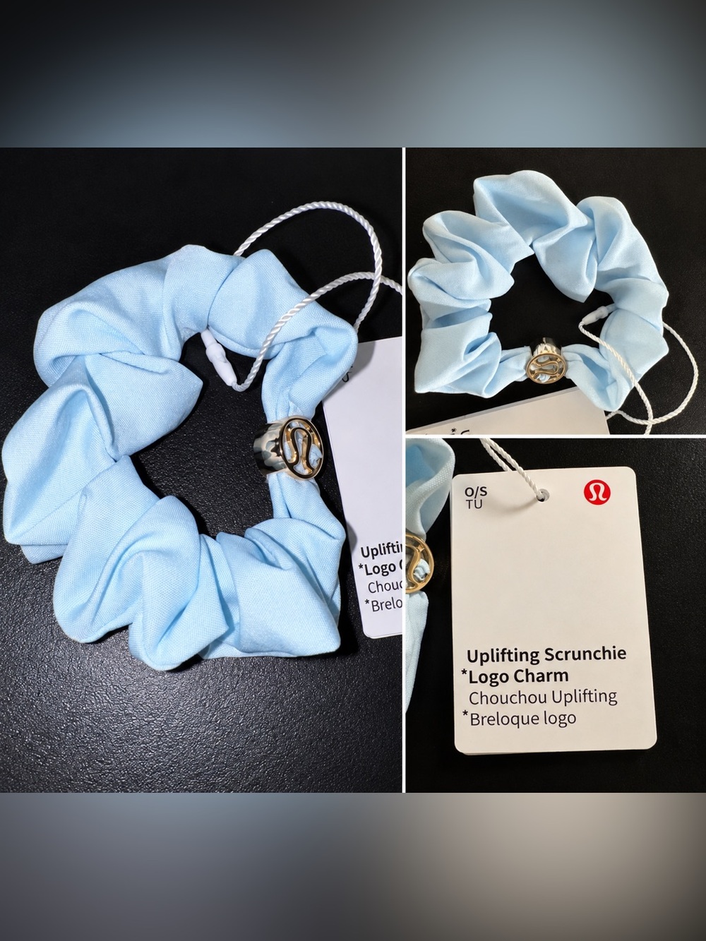 lululemon athletica Light Blue Uplifting Scrunchie with Logo Charm